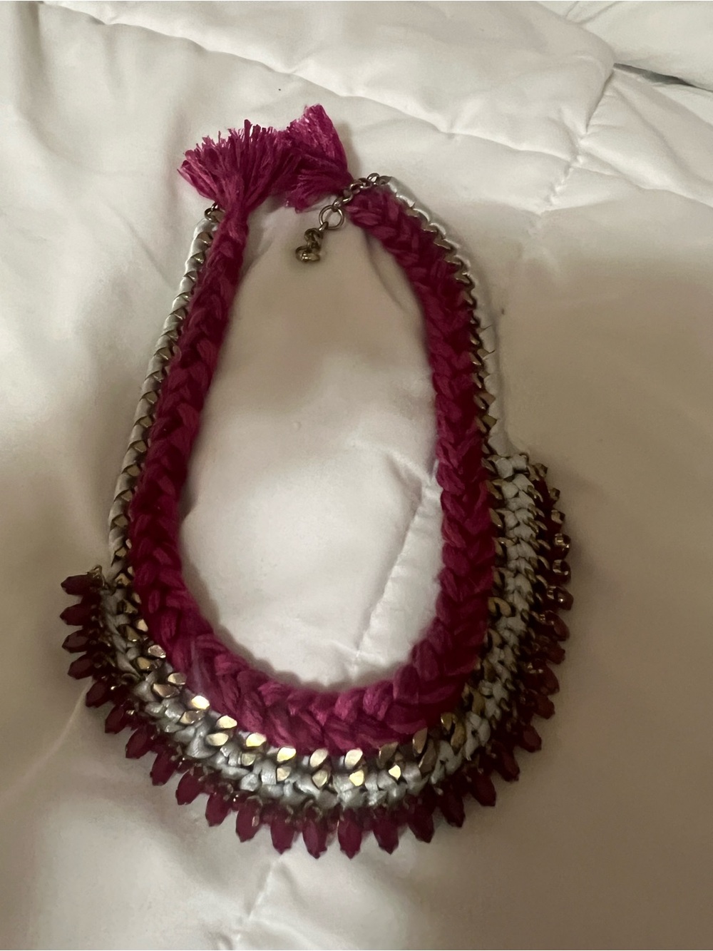 Fuchsia Braided Statement Necklace with Silver Accents loft